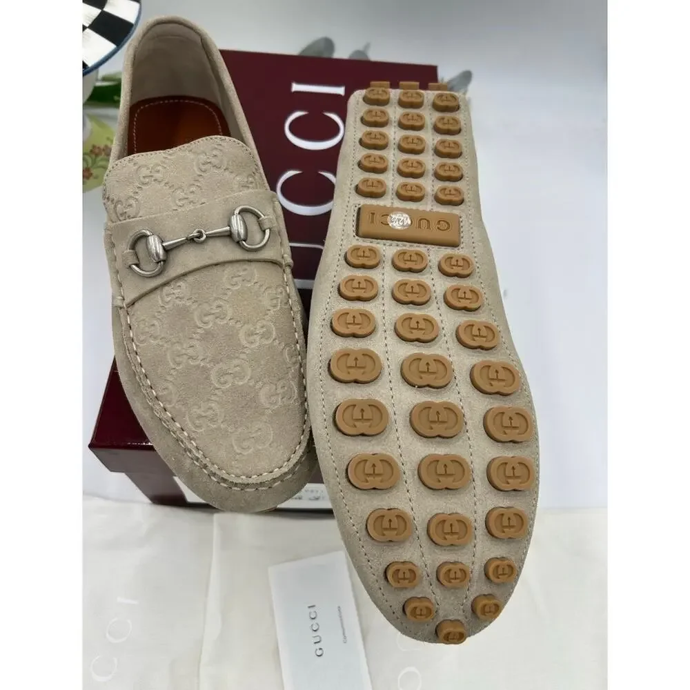Men's Gucci suede GG embossed loafers size 12.5 fits 13 US made in Italy
